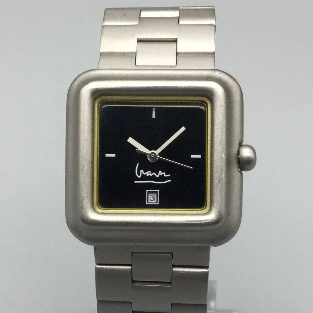 Michael Graves Square Watch Men 30mm Silver Tone Black Dial BROKEN PARTS REPAIR